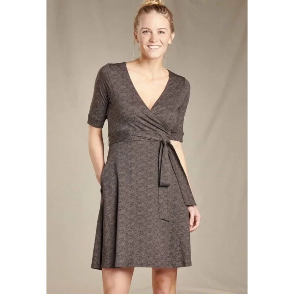 TOAD & Co Brown Herringbone Sz Medium Business Casual Soft Stretchy Belted Dress